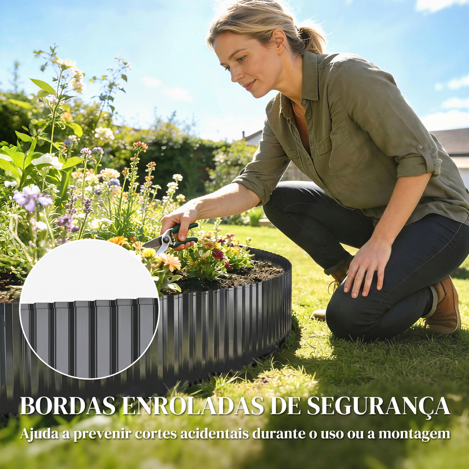 Cerca de jardim metálica 650x20 cm em aço galvanizado resistente para horta pátio terraço relvado cinzento escuro