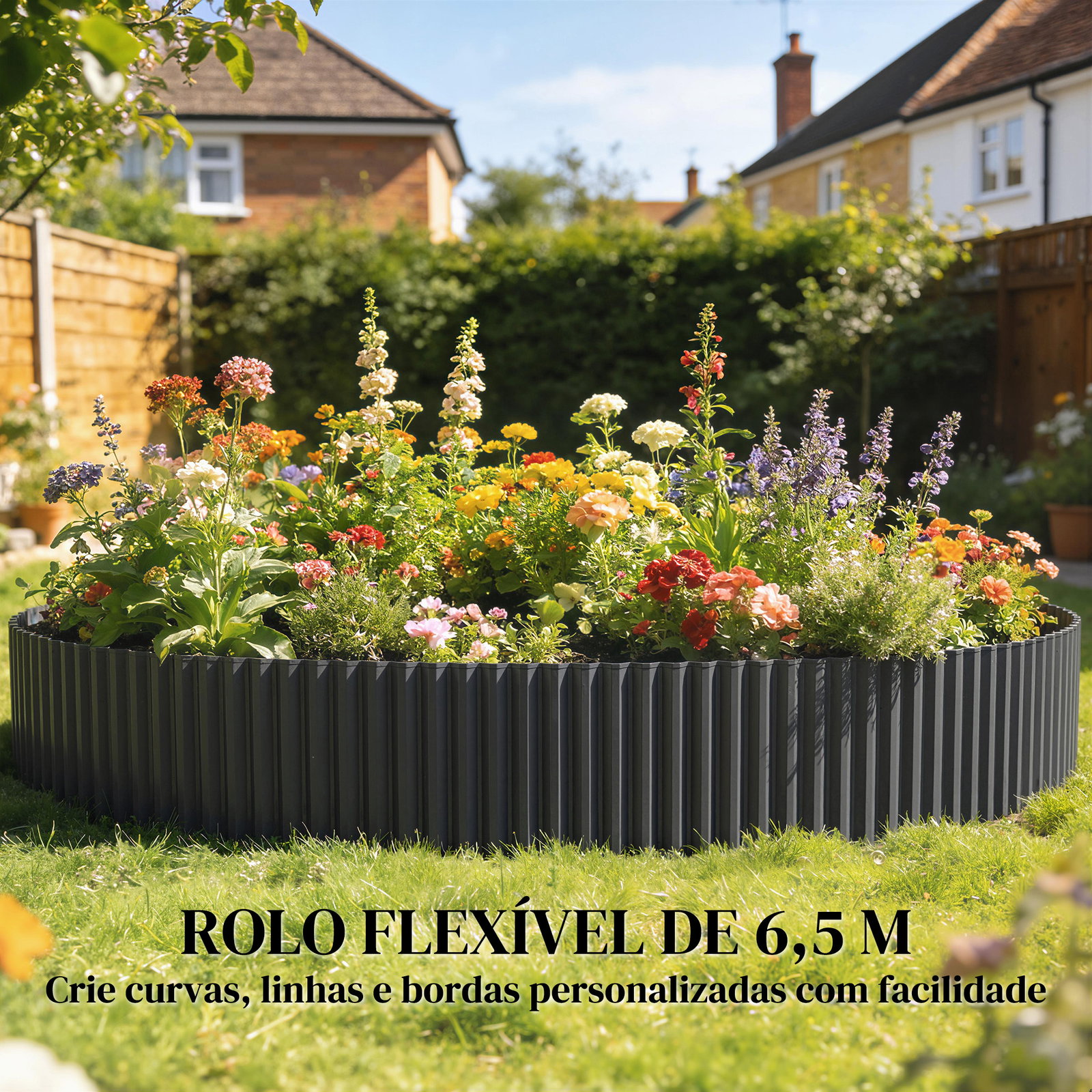 Cerca de jardim metálica 650x20 cm em aço galvanizado resistente para horta pátio terraço relvado cinzento escuro