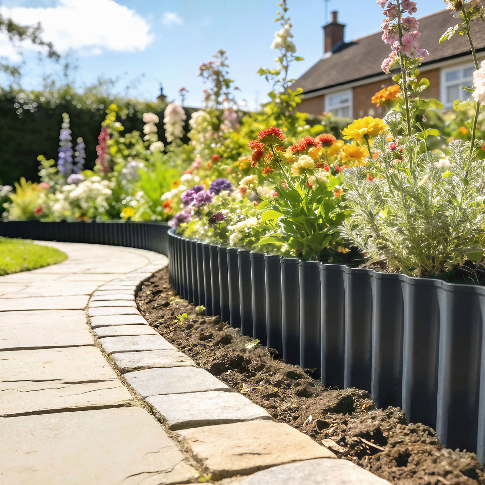 Cerca de jardim metálica 650x20 cm em aço galvanizado resistente para horta pátio terraço relvado cinzento escuro