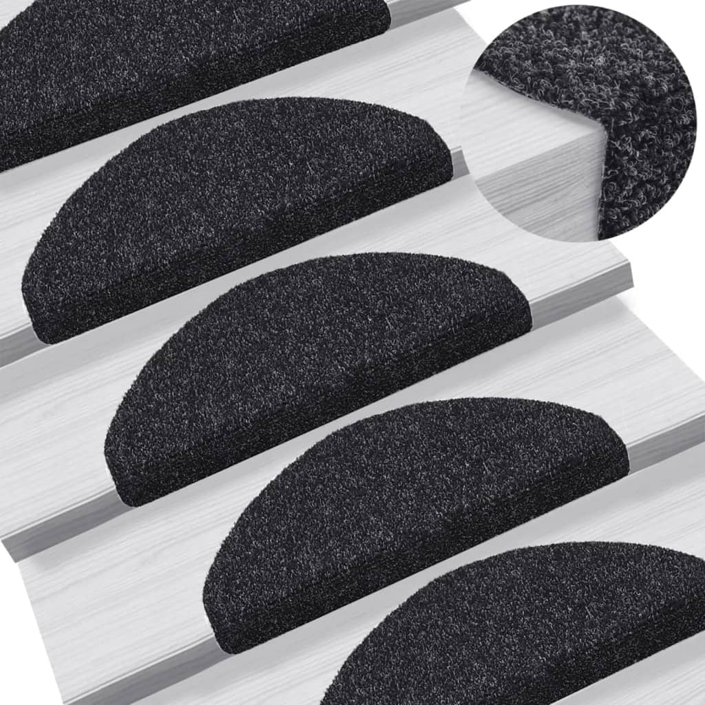 Tapetes de escada autoadesivos 5 peças 65x21x4 cm pretos semicirculares grandes