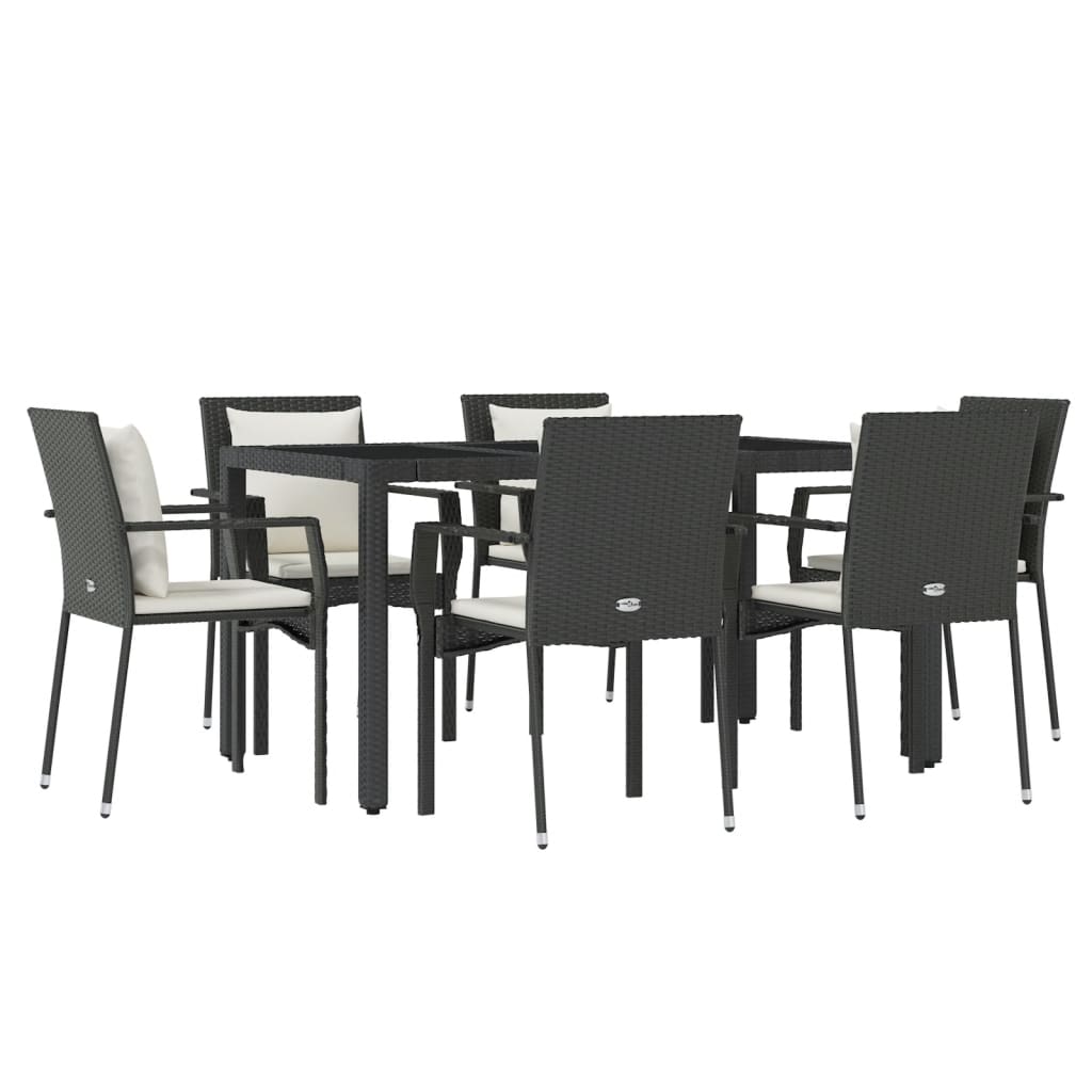 7 Pcs conjunto de jantar p/ jardim c/ almofadões vime PE preto