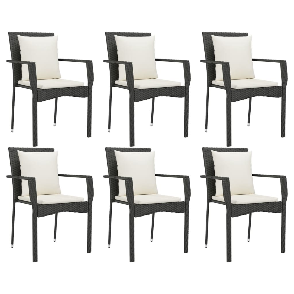 7 Pcs conjunto de jantar p/ jardim c/ almofadões vime PE preto
