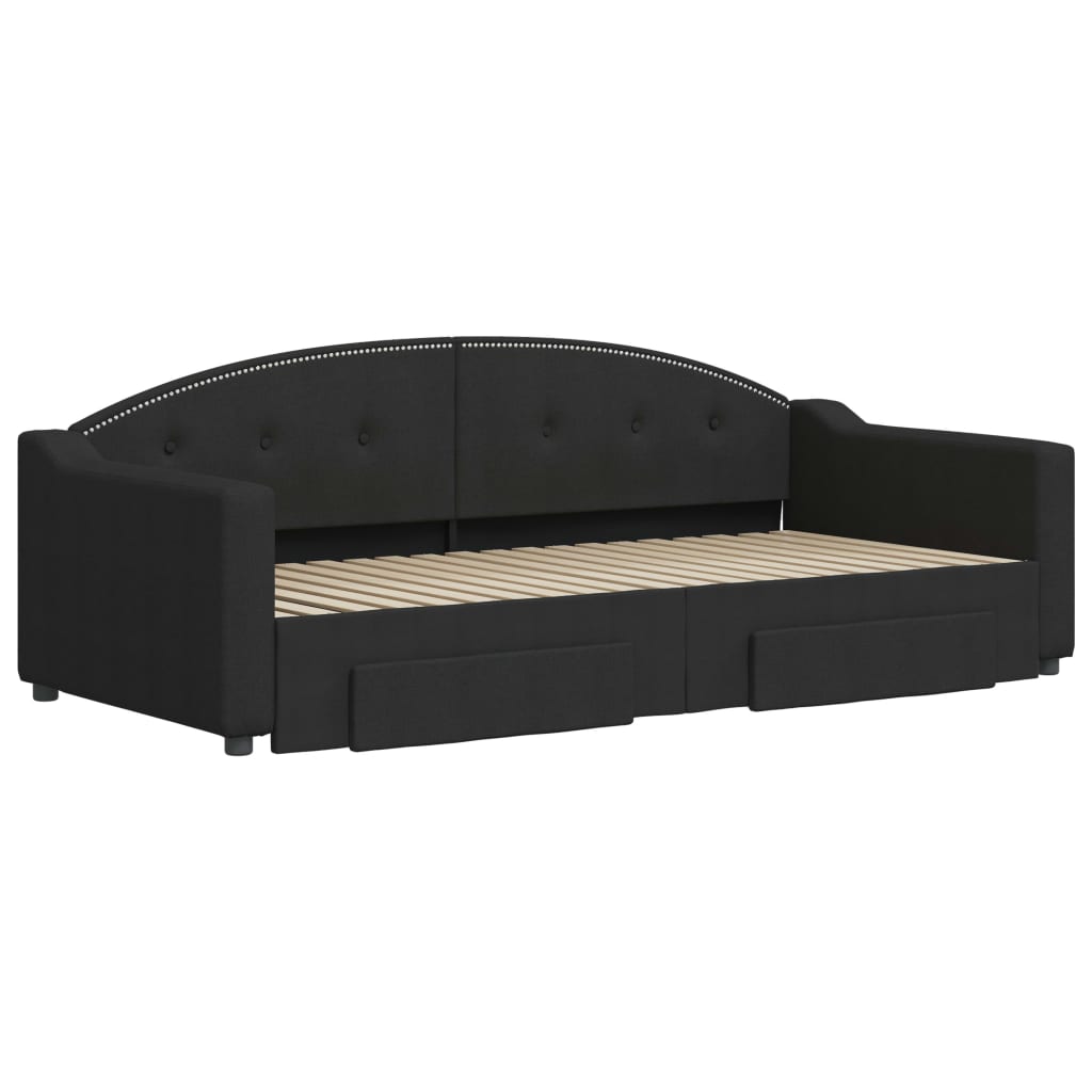 Sofá-cama com gavetão e gavetas 90x190 cm tecido preto