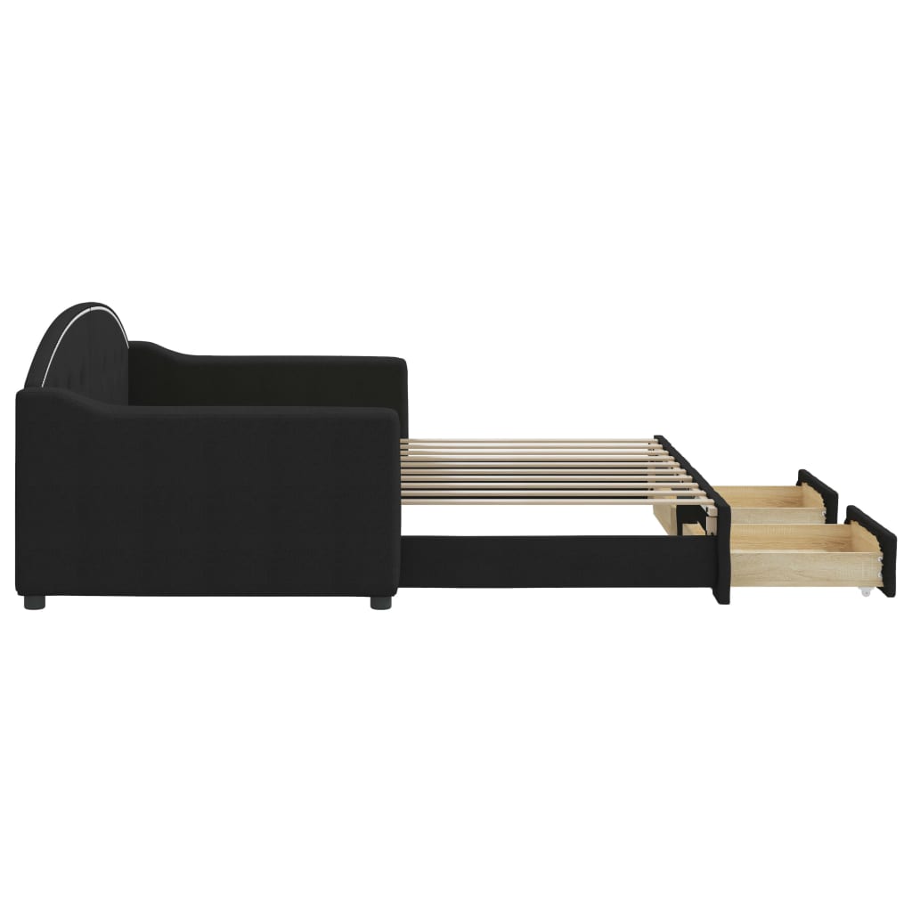 Sofá-cama com gavetão e gavetas 90x190 cm tecido preto