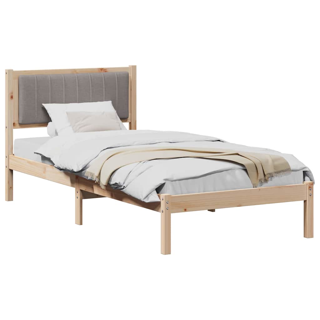 Estrutura de cama com cabeceira estofada cinzento-acastanhado
