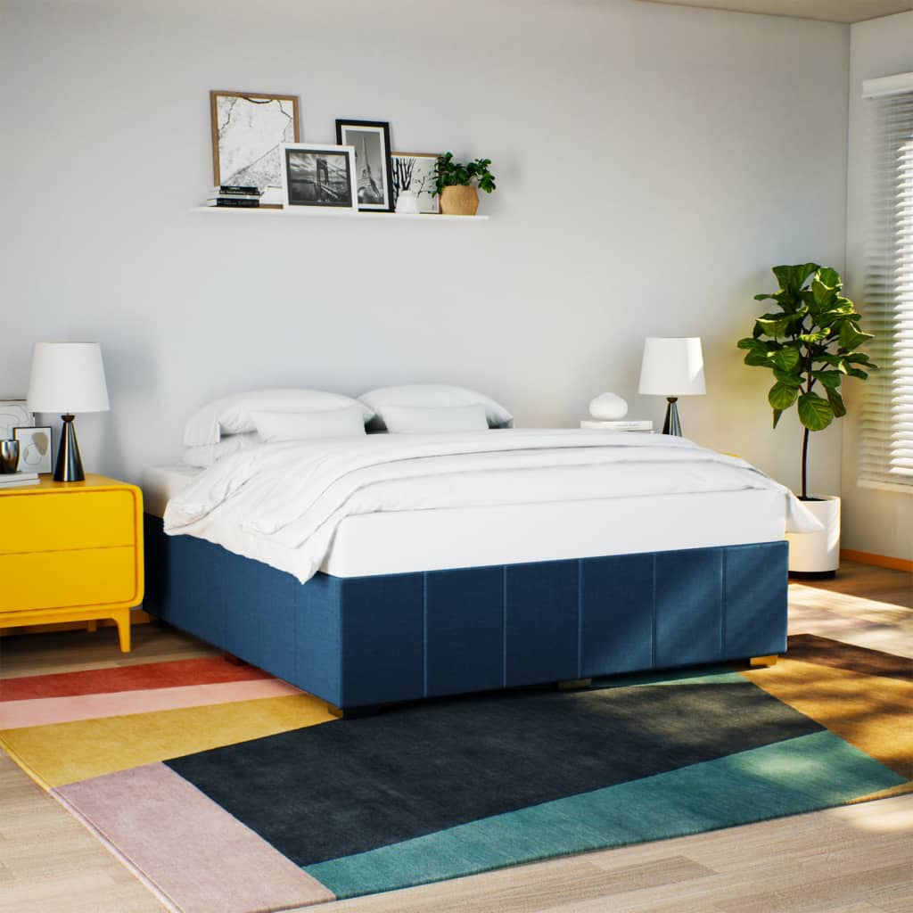 Estrutura de cama sem colchão 200x200 cm tecido azul