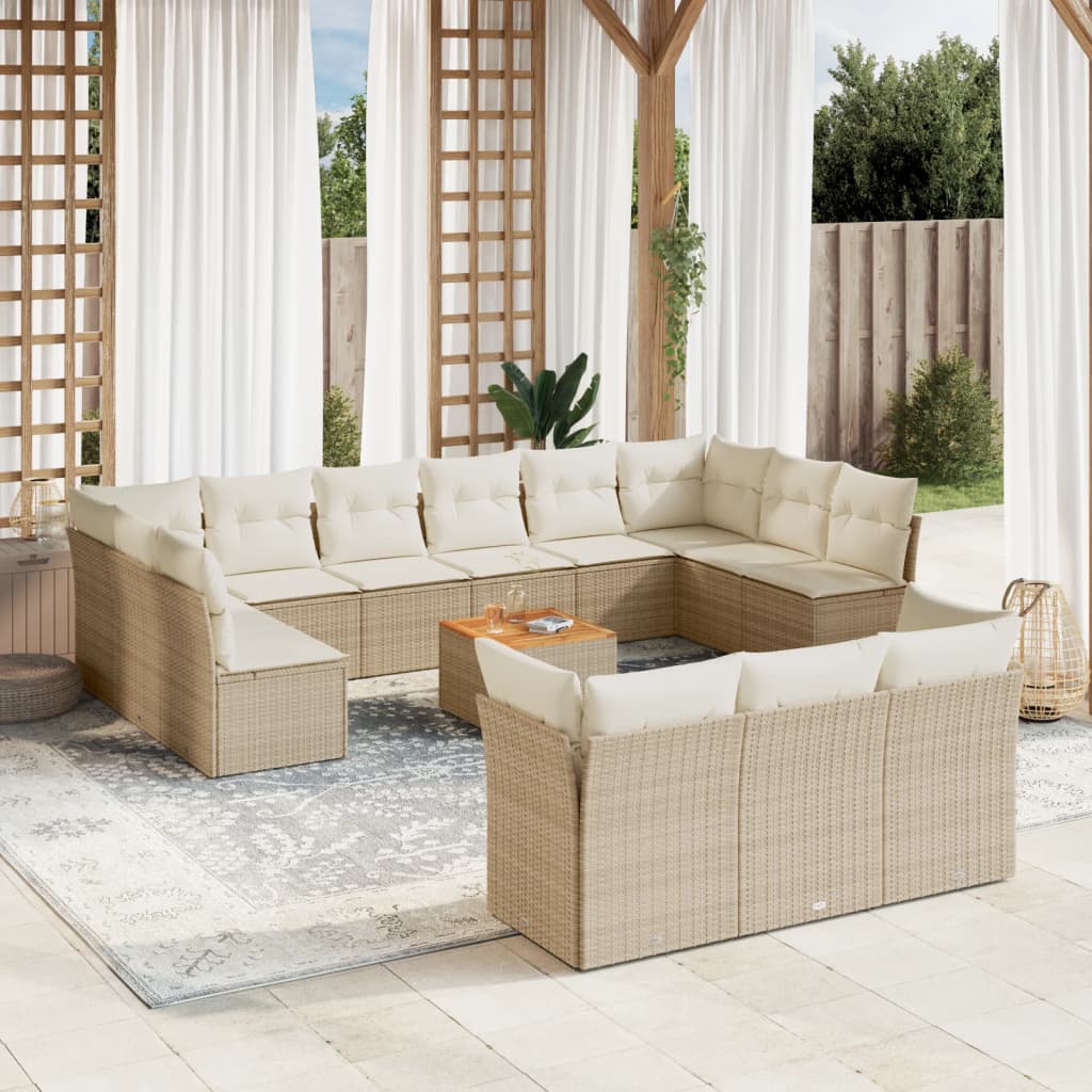14 Pcs conjunto de sofás p/ jardim com almofadões vime PE bege