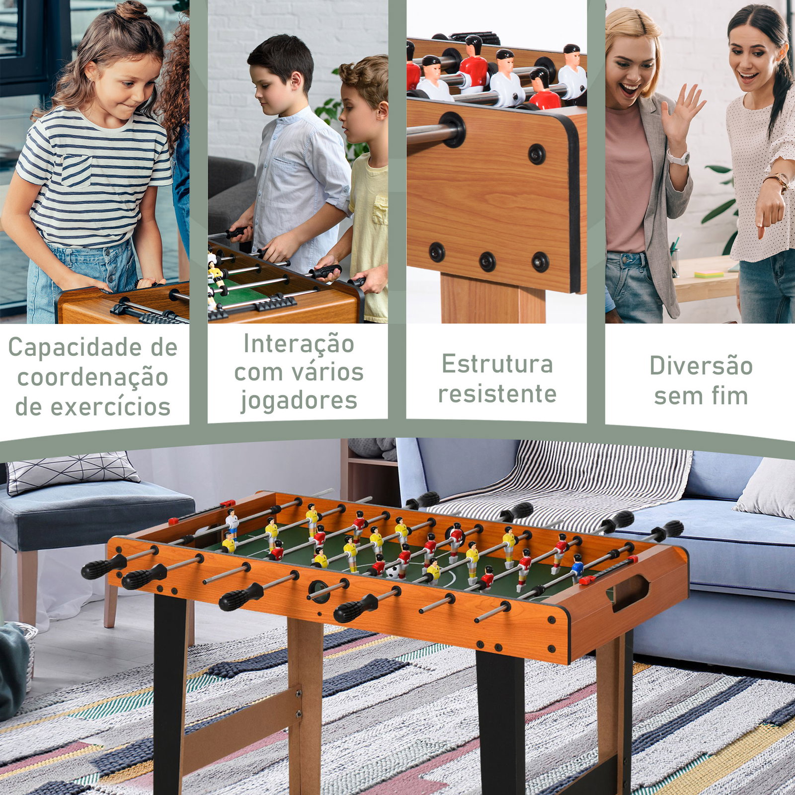 Mesa de matraquilhos com 22 jogadores incluídos 84,5x40x61,2 cm Cor Madeira e Preto