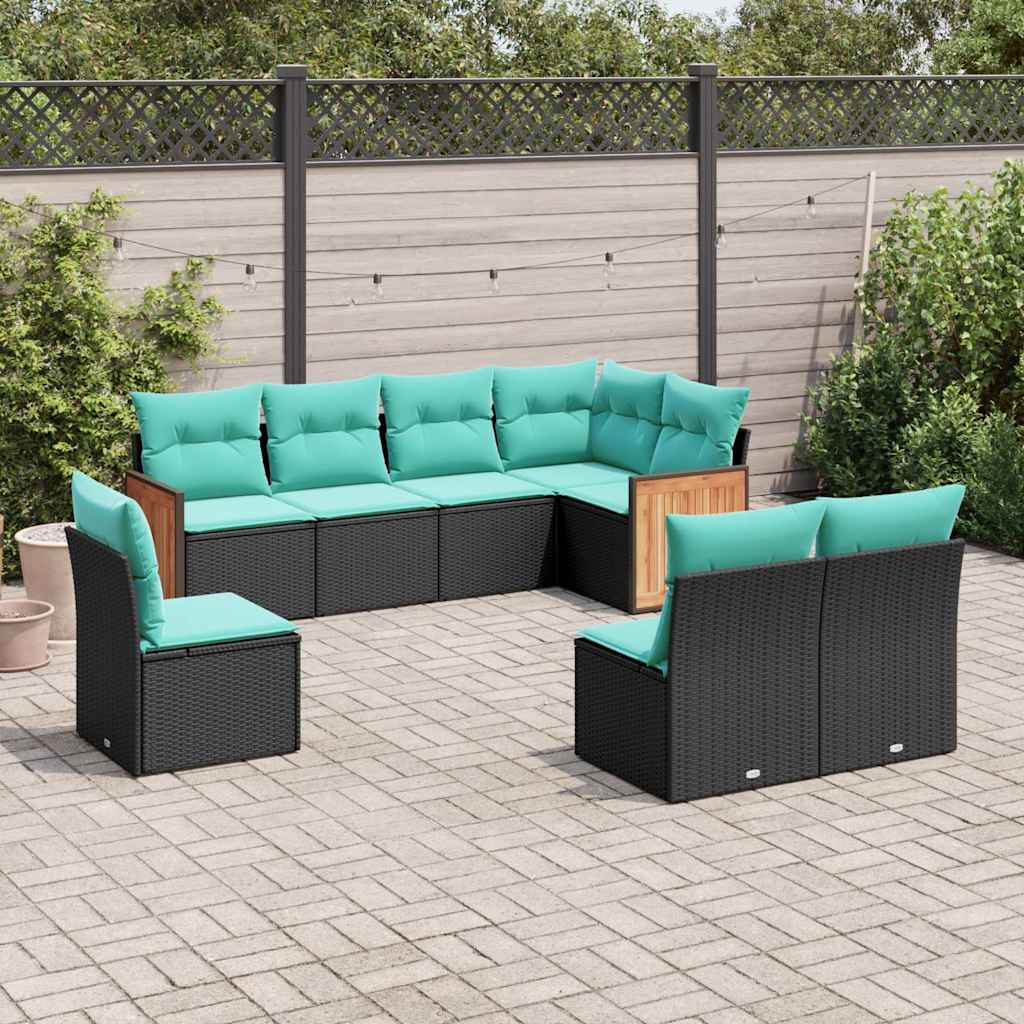 Conjunto de sofá de jardim com 8 peças e almofadas em rattan sintético preto