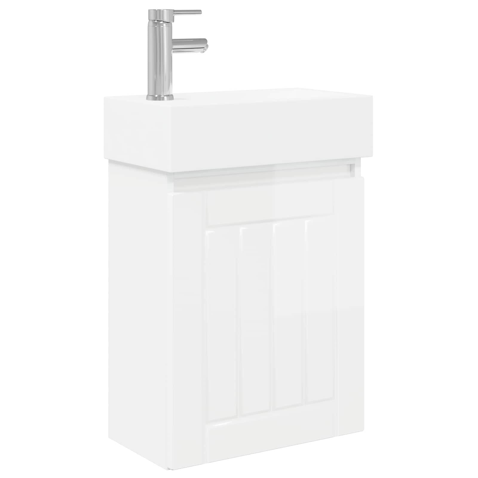 Conjunto de móveis de banheiro com torneira branco brilhante