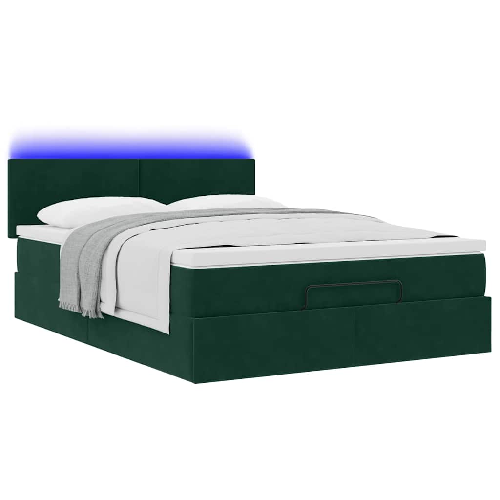 Estrutura de cama otomana com colchão 140x190cm verde escuro