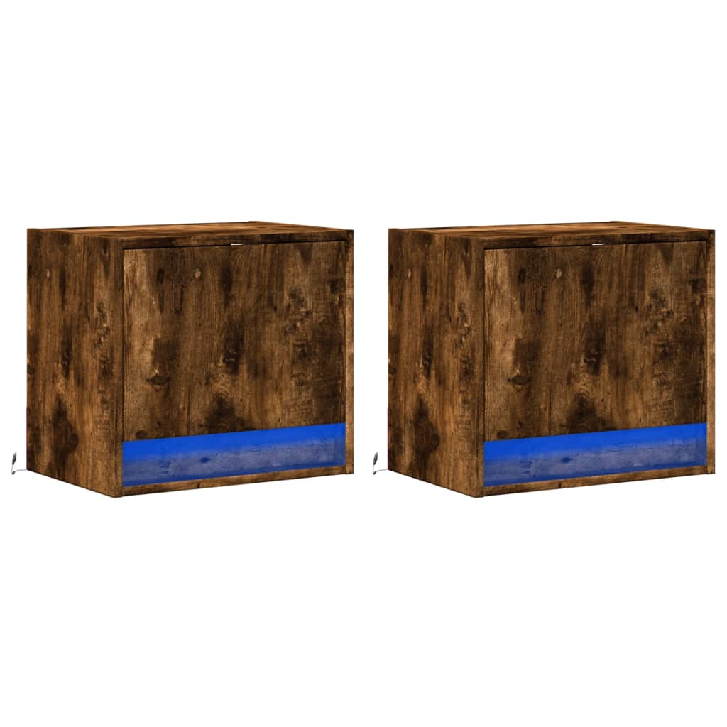 Mesas de cabeceira de parede com luzes LED 2pcs carvalho fumado