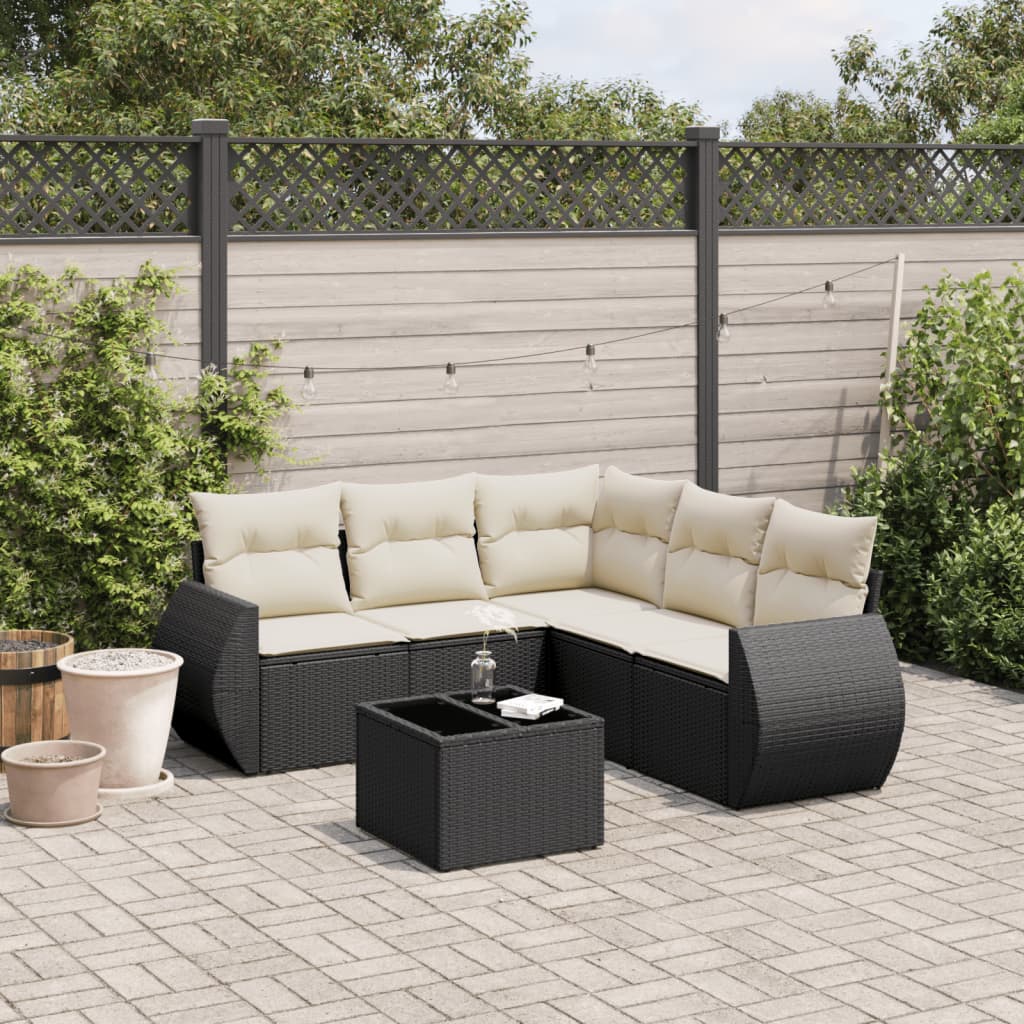 6 Pcs conjunto sofás de jardim c/ almofadões vime PE preto