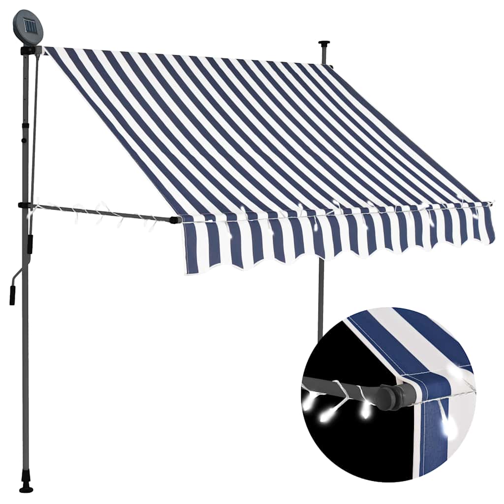 Toldo retrátil manual com LED 200 cm azul e branco
