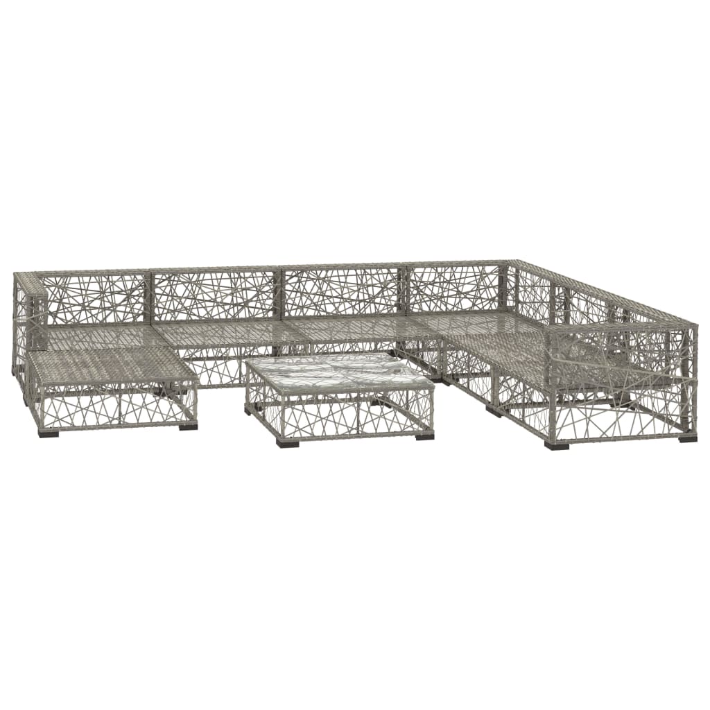 8 Pcs conjunto lounge de jardim c/ almofadões vime PE cinzento