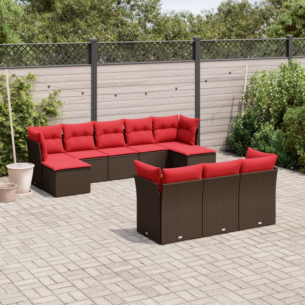 Conjunto de sofá de jardim com 10 peças e almofadas em rattan sintético marrom