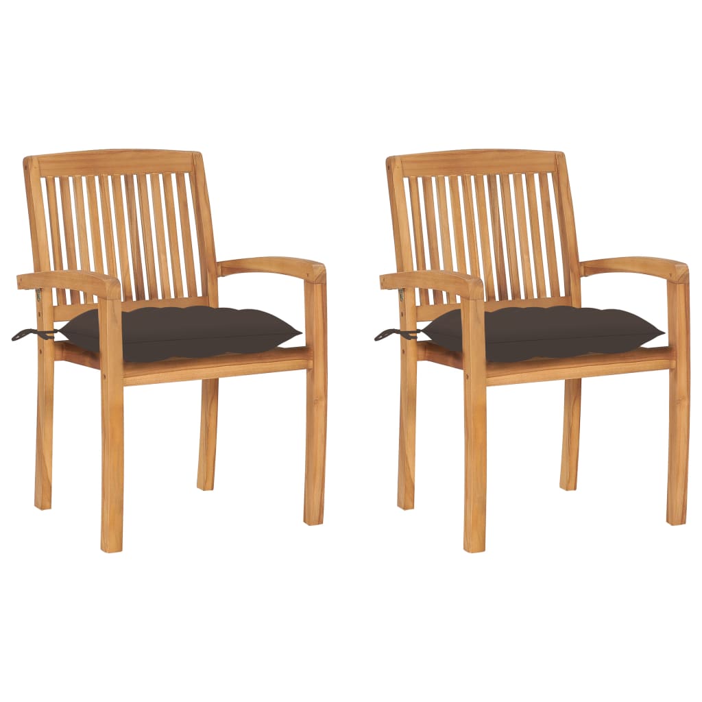 Cadeiras de jardim c/ almofadões cinza-acast. 2 pcs teca maciça