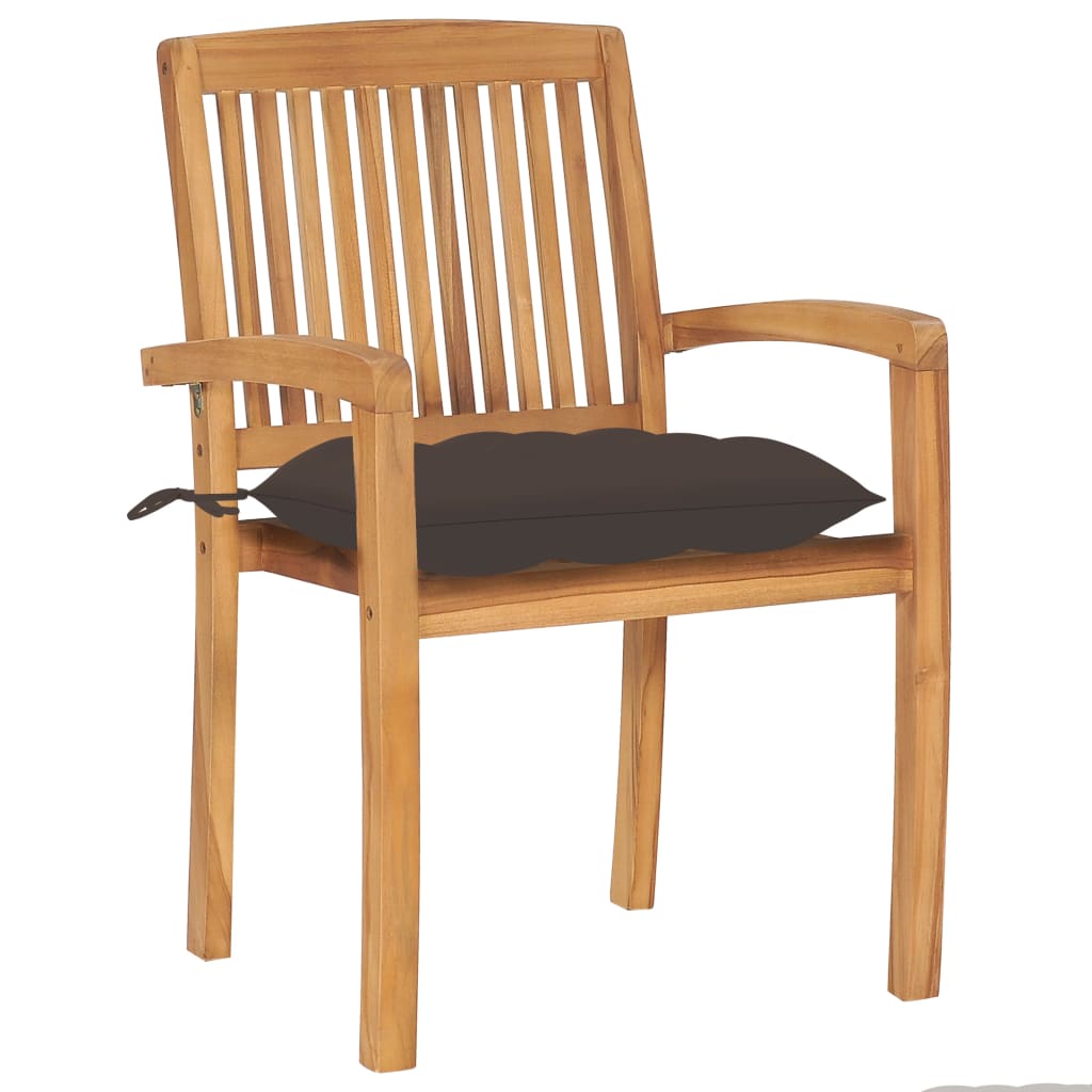 Cadeiras de jardim c/ almofadões cinza-acast. 2 pcs teca maciça