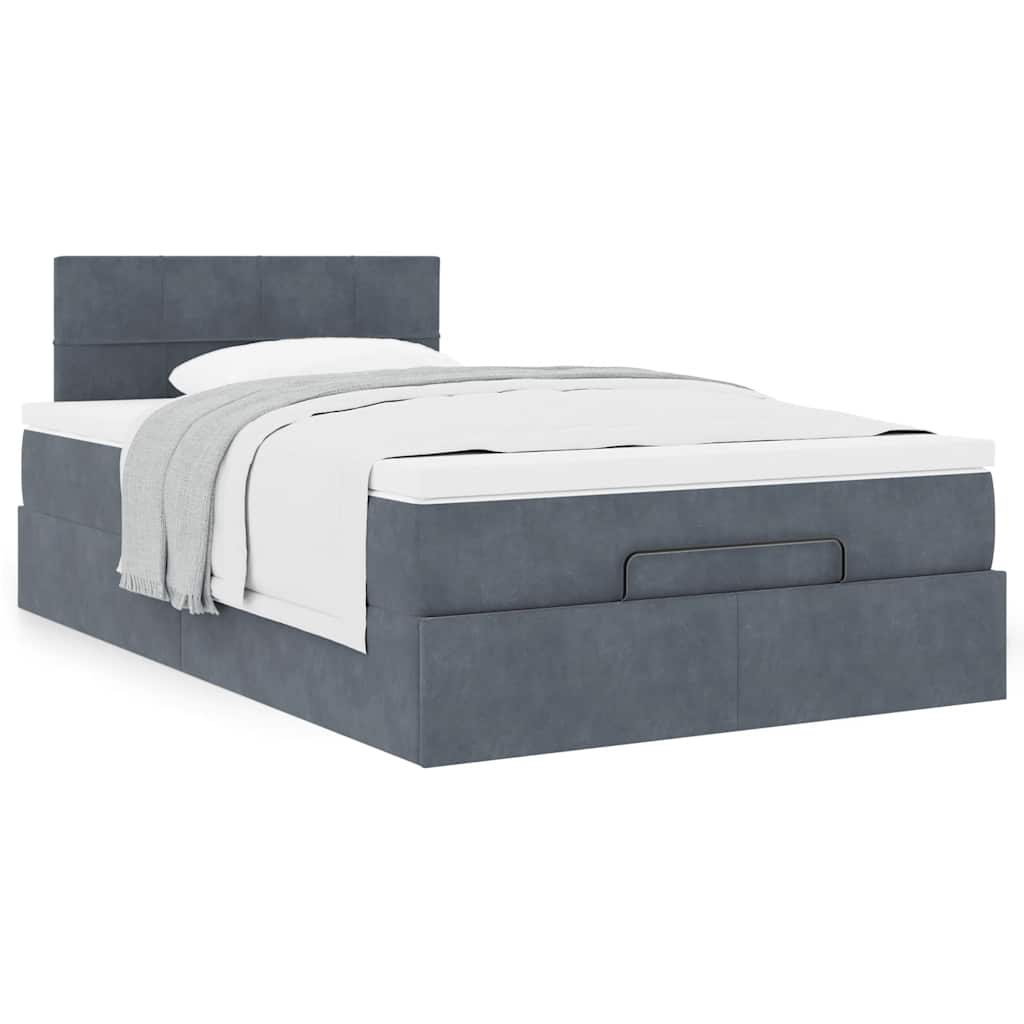 Cama otomana com colchão 120x190 cm veludo cinzento-escuro