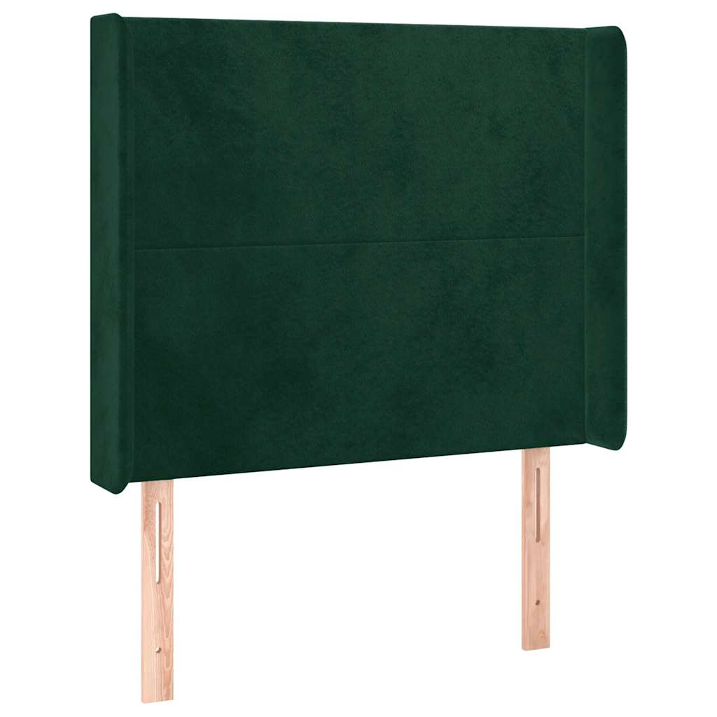 Cabeceira de cama c/ LED veludo 103x16x118/128 cm verde-escuro
