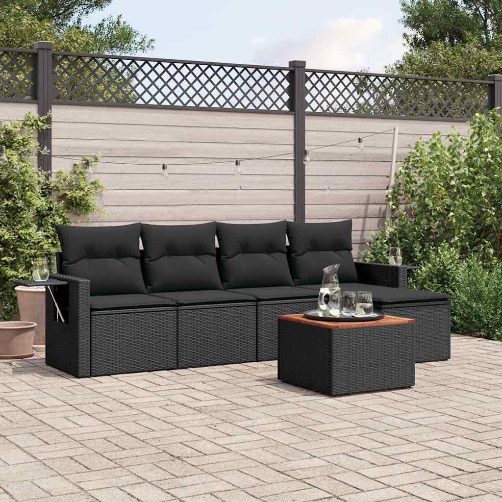 6 Pcs conjunto sofás de jardim c/ almofadões vime PE preto
