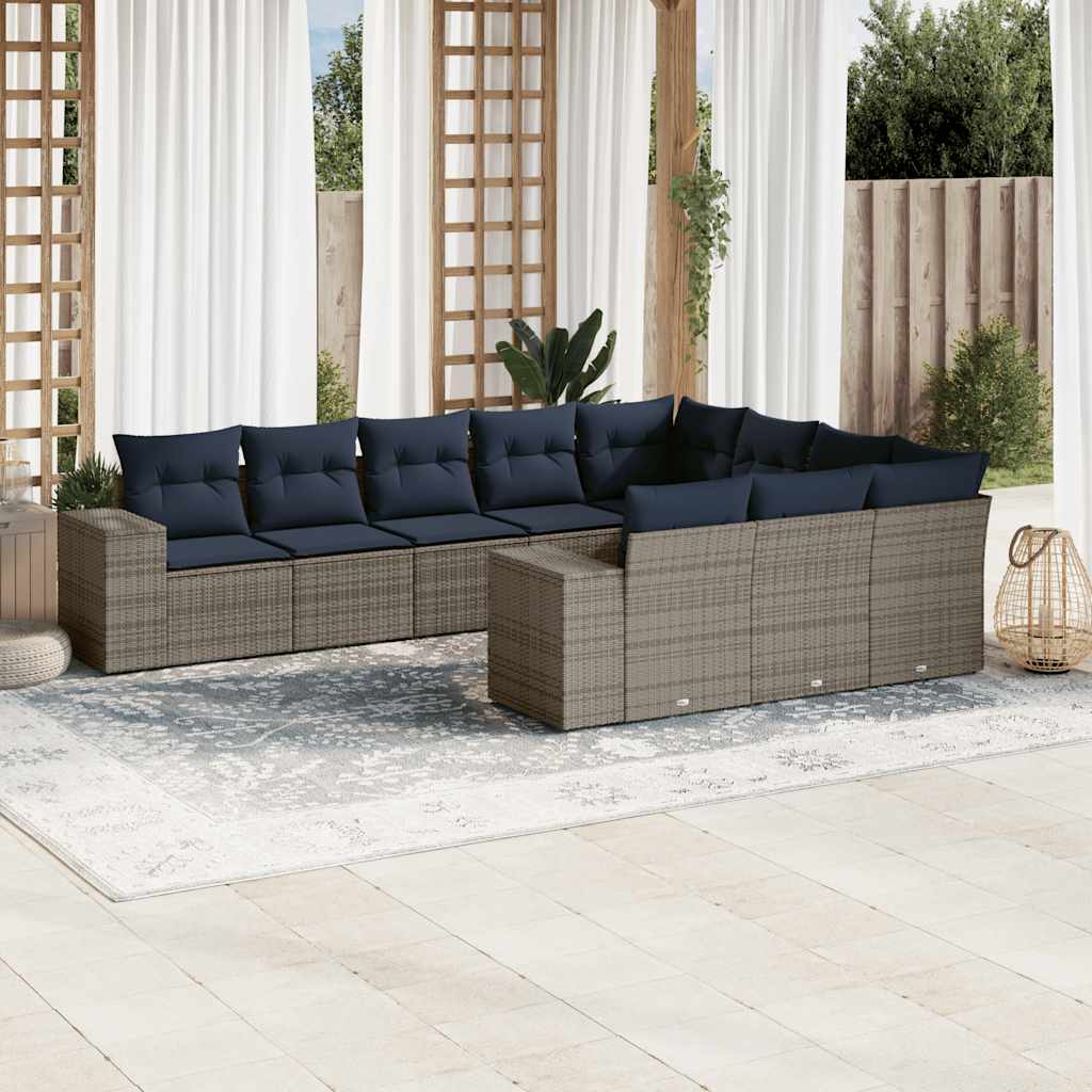 Conjunto de sofá de jardim com 10 peças e almofadas em rattan sintético cinza