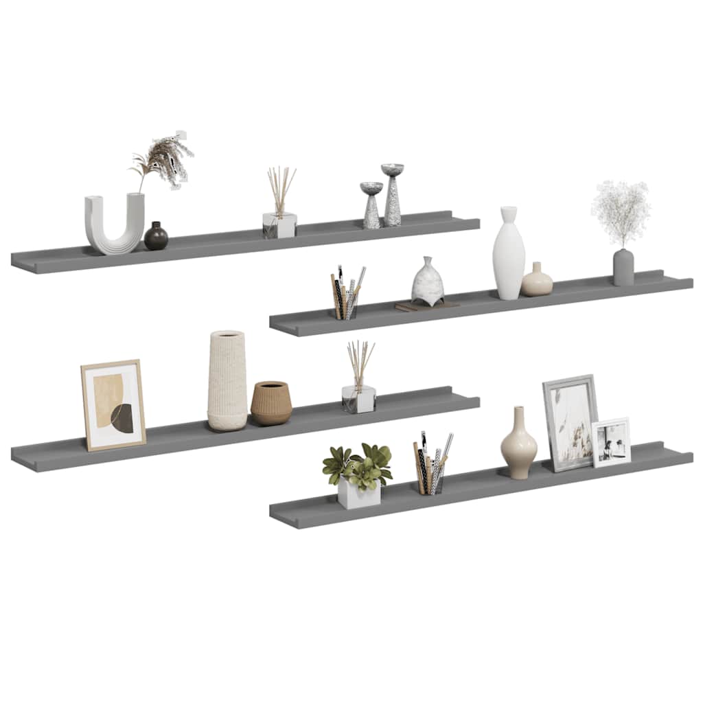 Prateleiras de parede 4 pcs 100x9x3 cm cinzento