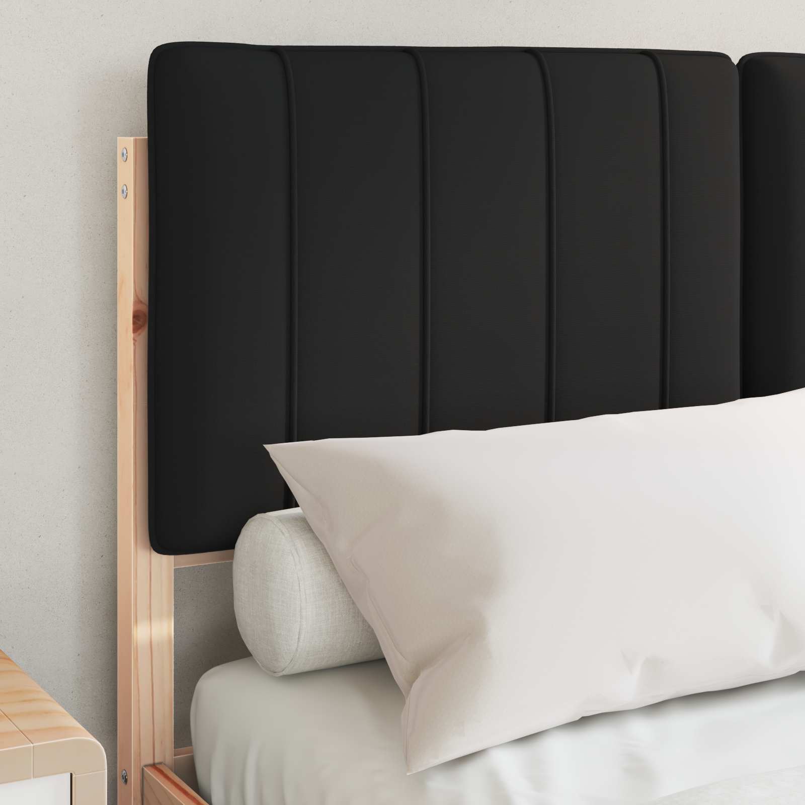 Estrutura de cama com cabeceira estofada natural e preto