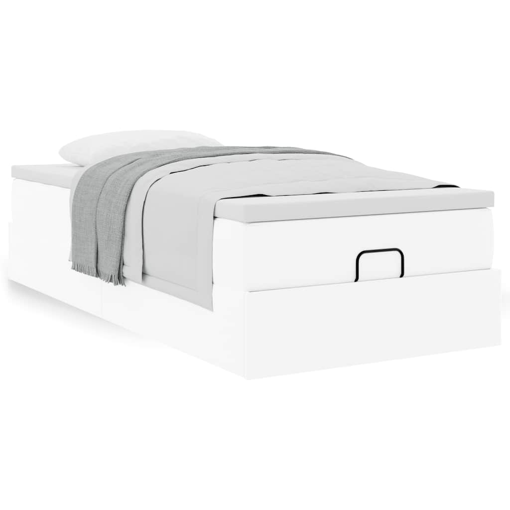 Moldura de cama síriaxl otomana com colchão branco couro falso