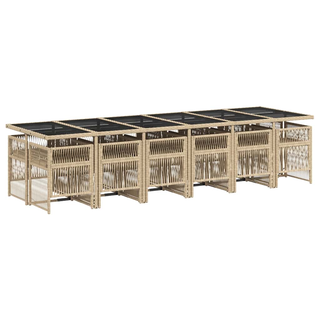 13 Pcs conj. jantar jardim c/ almofadões vime PE bege misturado
