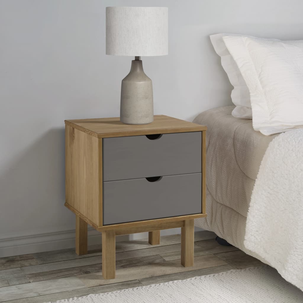 Mesa de cabeceira otta 45x39x57 cm pinho maciço castanho/cinza