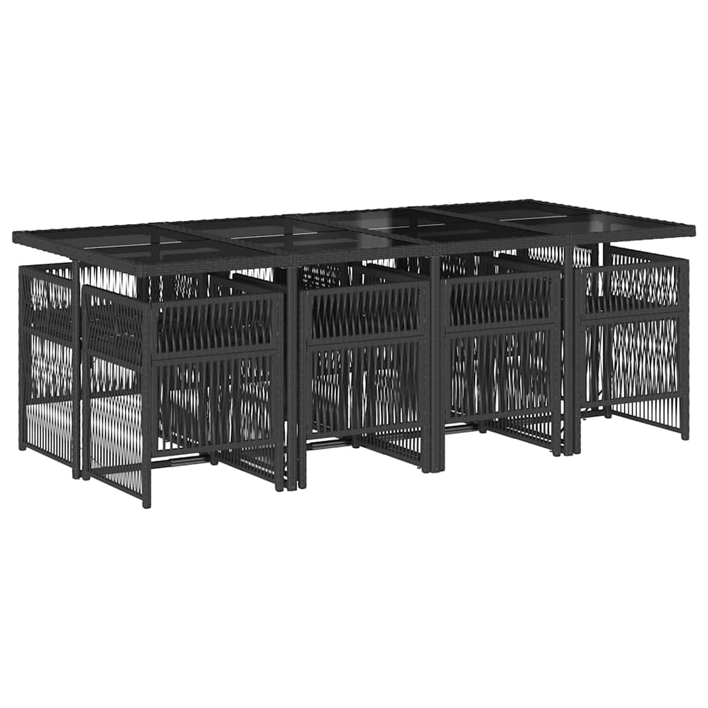 9 Pcs conjunto de jantar p/ jardim c/ almofadões vime PE preto