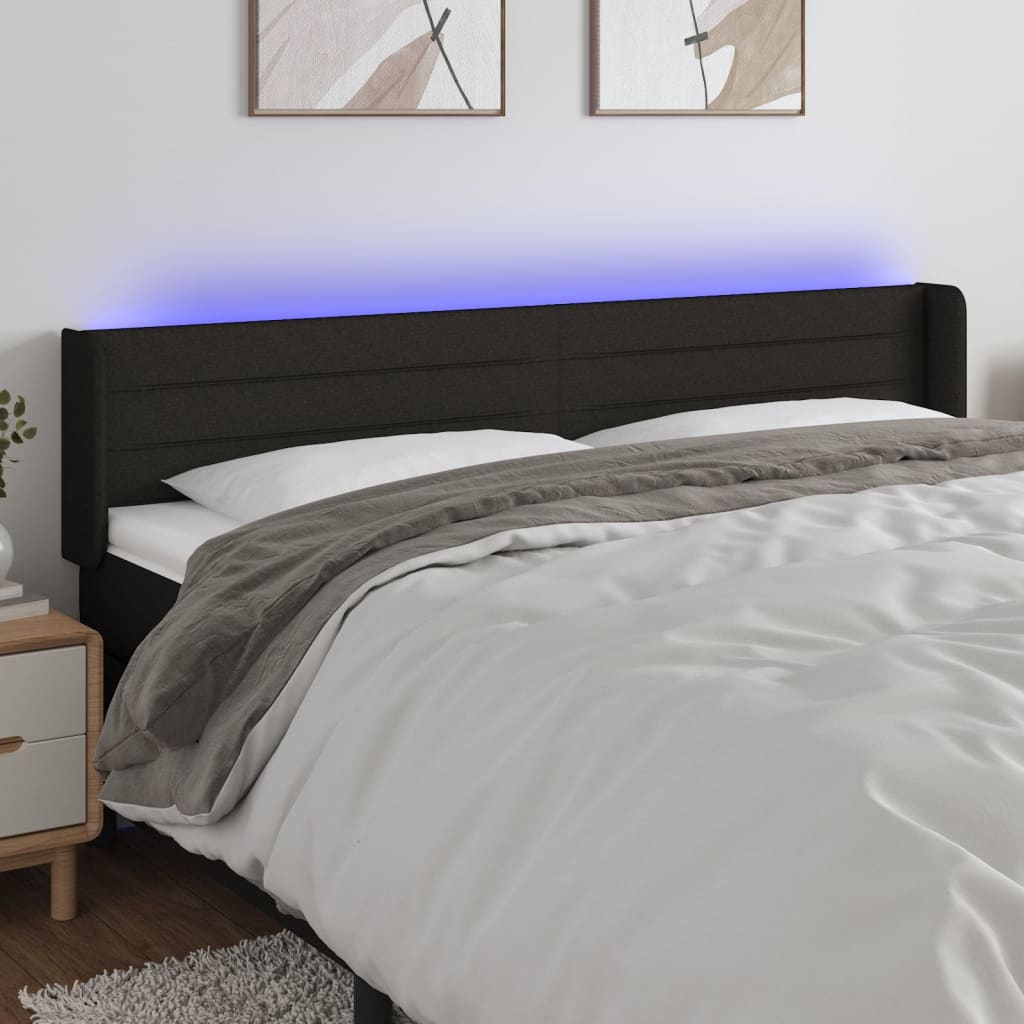 Cabeceira de cama c/ luzes LED tecido 183x16x78/88 cm preto