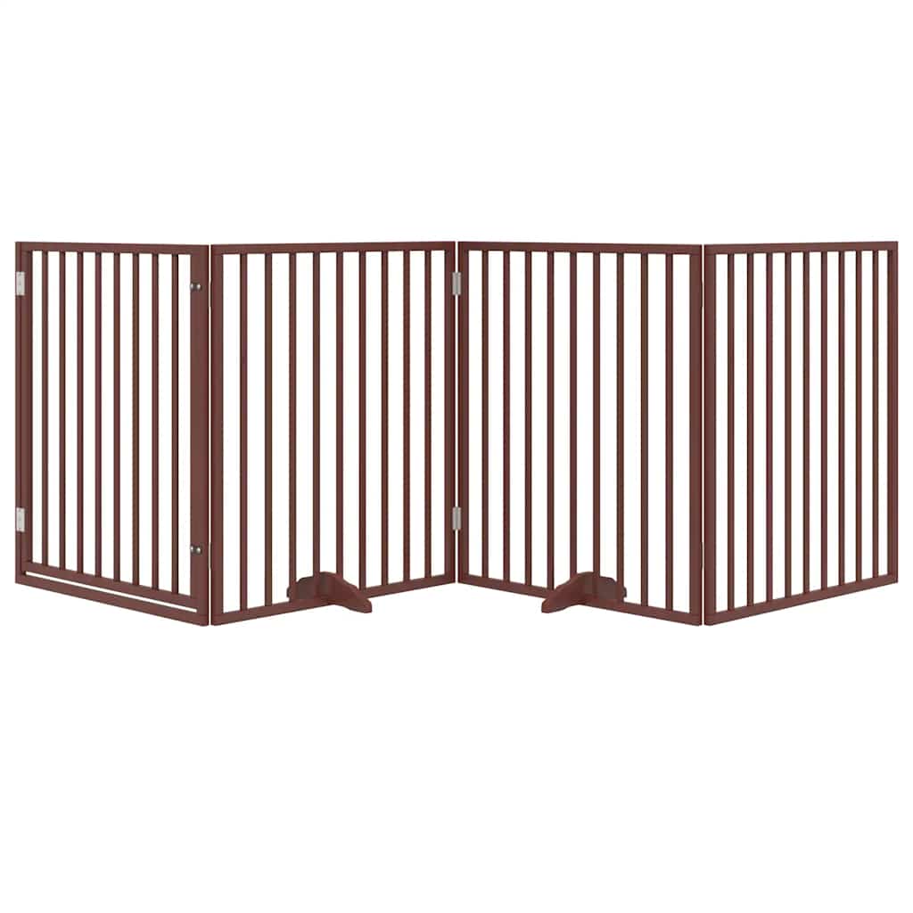 Portão para cães com porta dobrável, 4 painéis, marrom, 320 cm, madeira de álamo