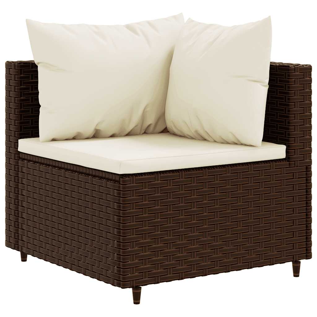5 Pcs conjunto lounge jardim c/ almofadões vime PE castanho