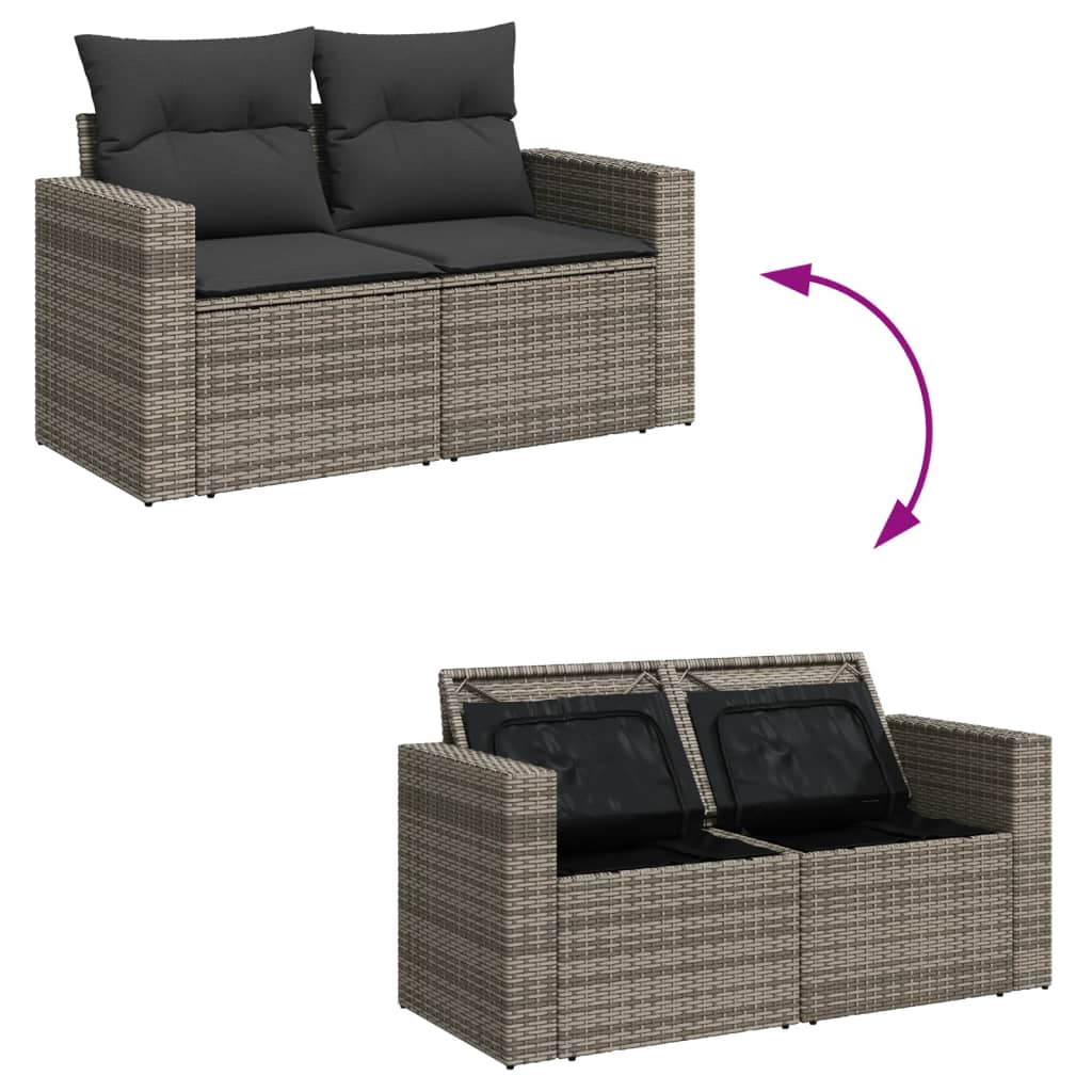 5 Pcs conjunto sofás de jardim c/ almofadões vime PE cinzento