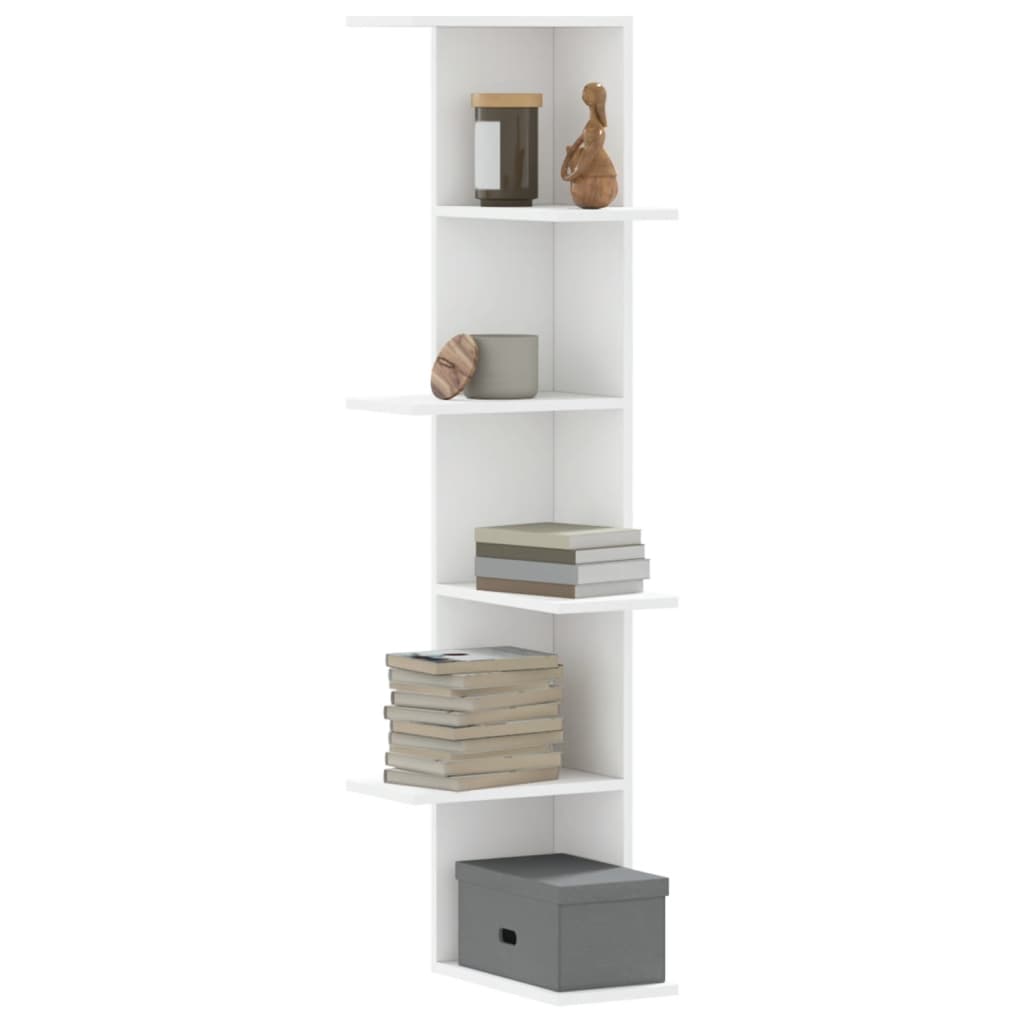 Estante parede p/ canto 36,5x36,5x140 cm deriv. madeira branco