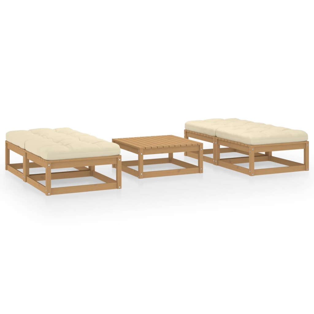 5 Pcs conjunto lounge de jardim c/ almofadões pinho maciço