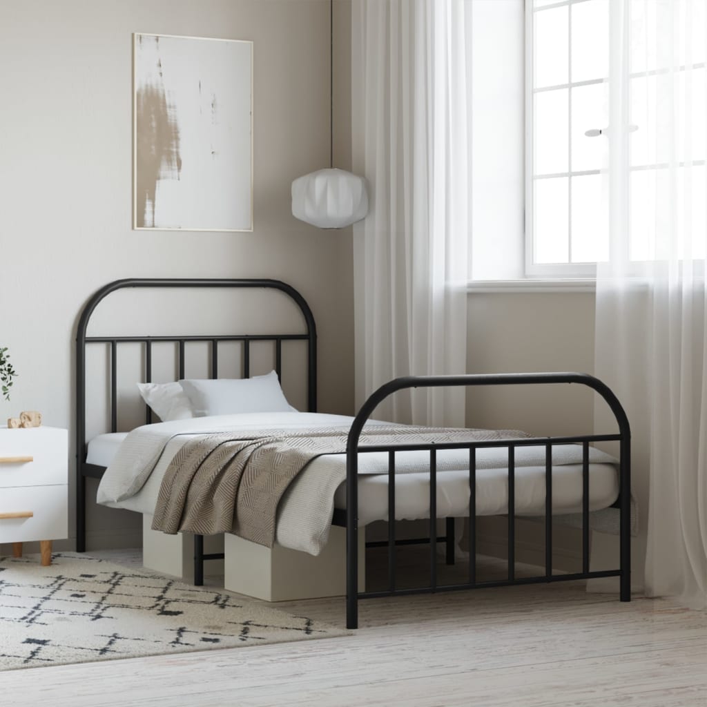 Estrutura de cama com cabeceira e pés 107x203 cm metal preto