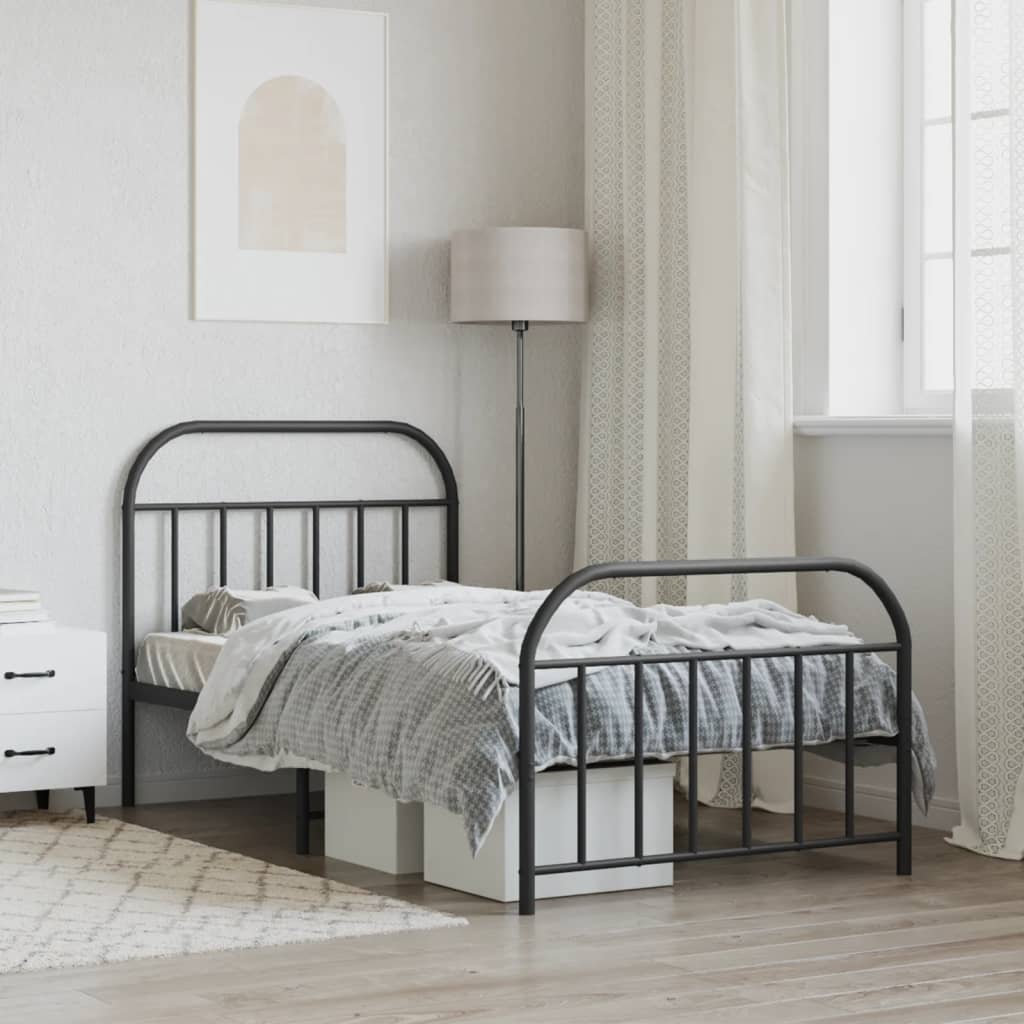 Estrutura de cama com cabeceira e pés 107x203 cm metal preto