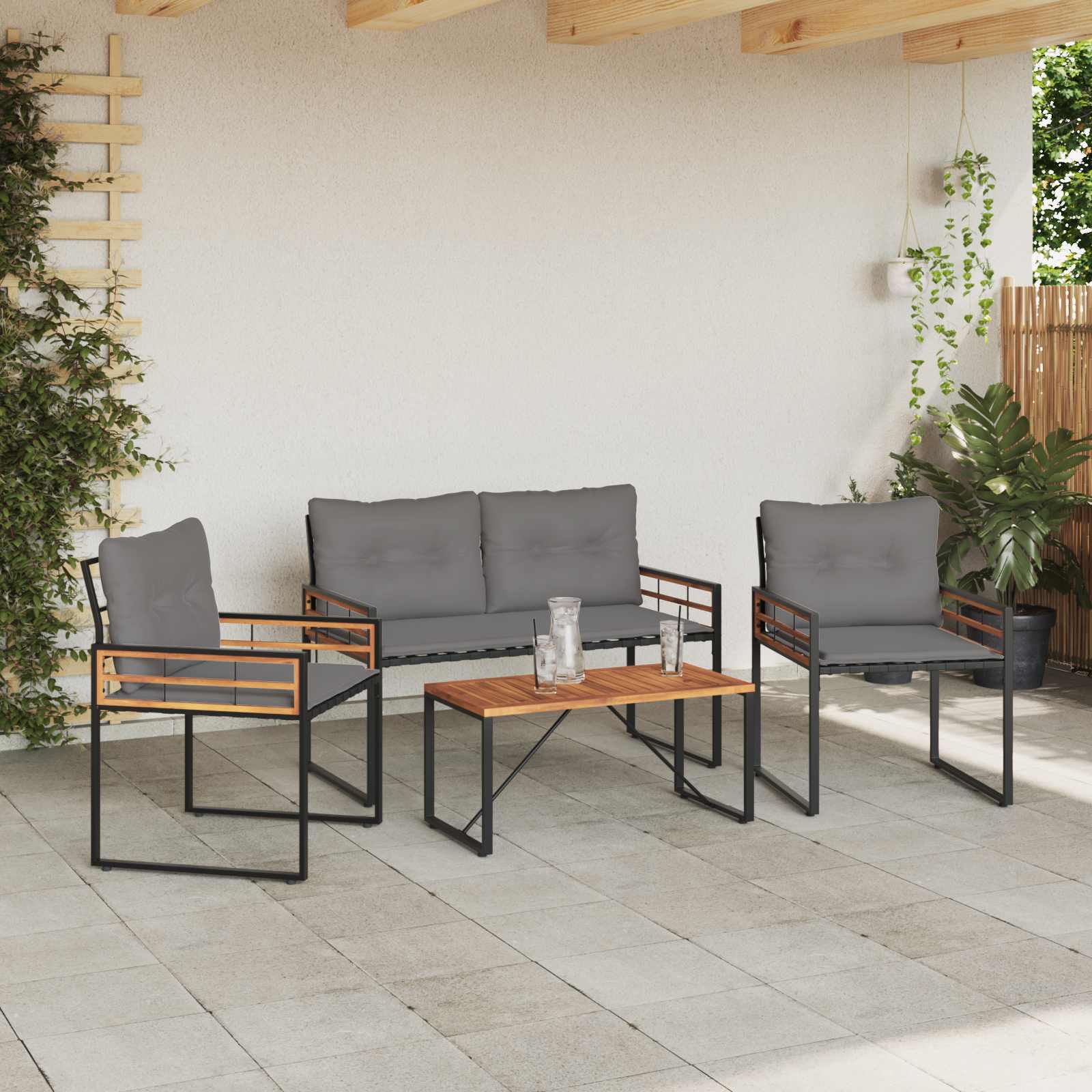 Conjunto de móveis para exterior 4 unid. cinzento-claro