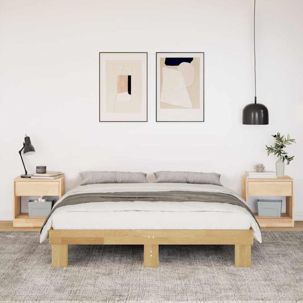 Estrutura de cama sem colchão 135x190 cm madeira maciça carvalho