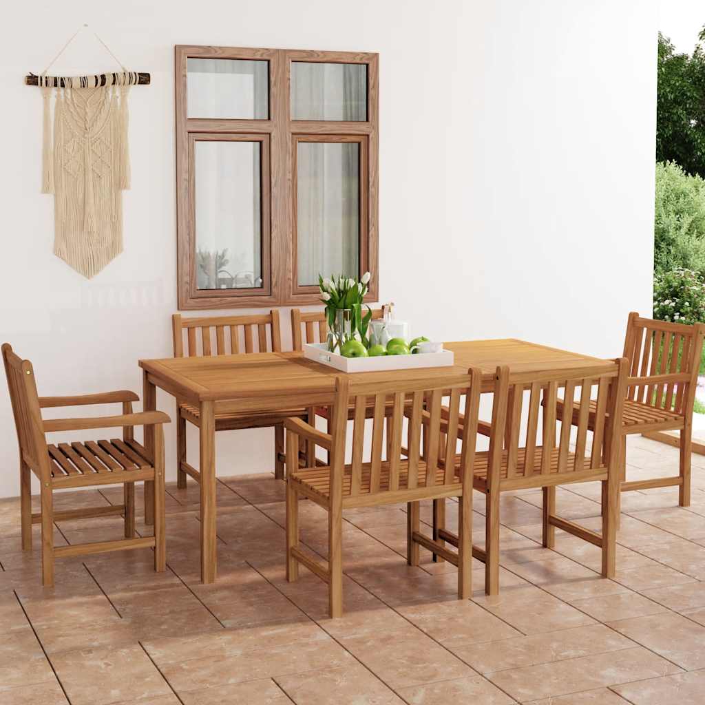 Conjunto de jantar de jardim com 7 peças, 200x100 cm, madeira de teca maciça