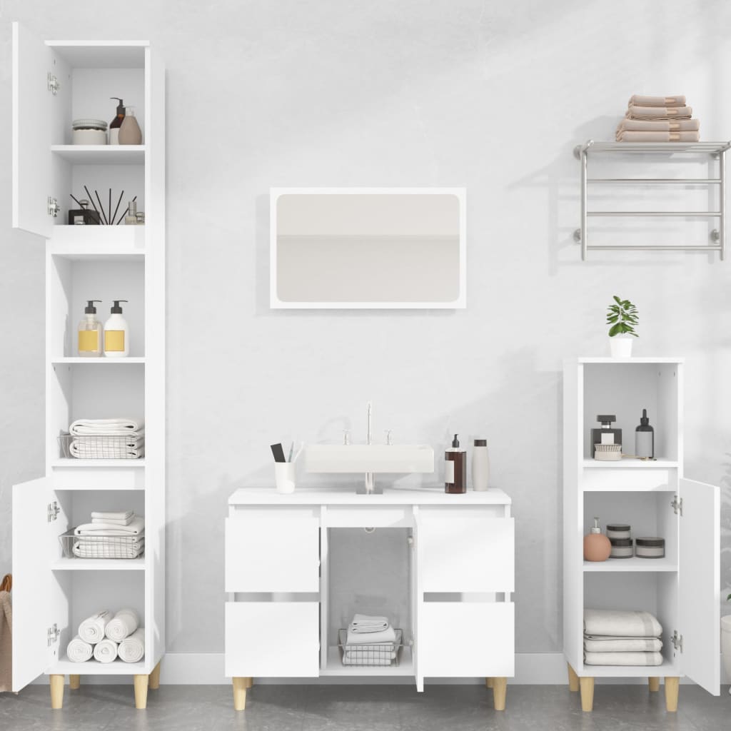 3 Pcs conjunto móveis casa de banho derivados de madeira branco
