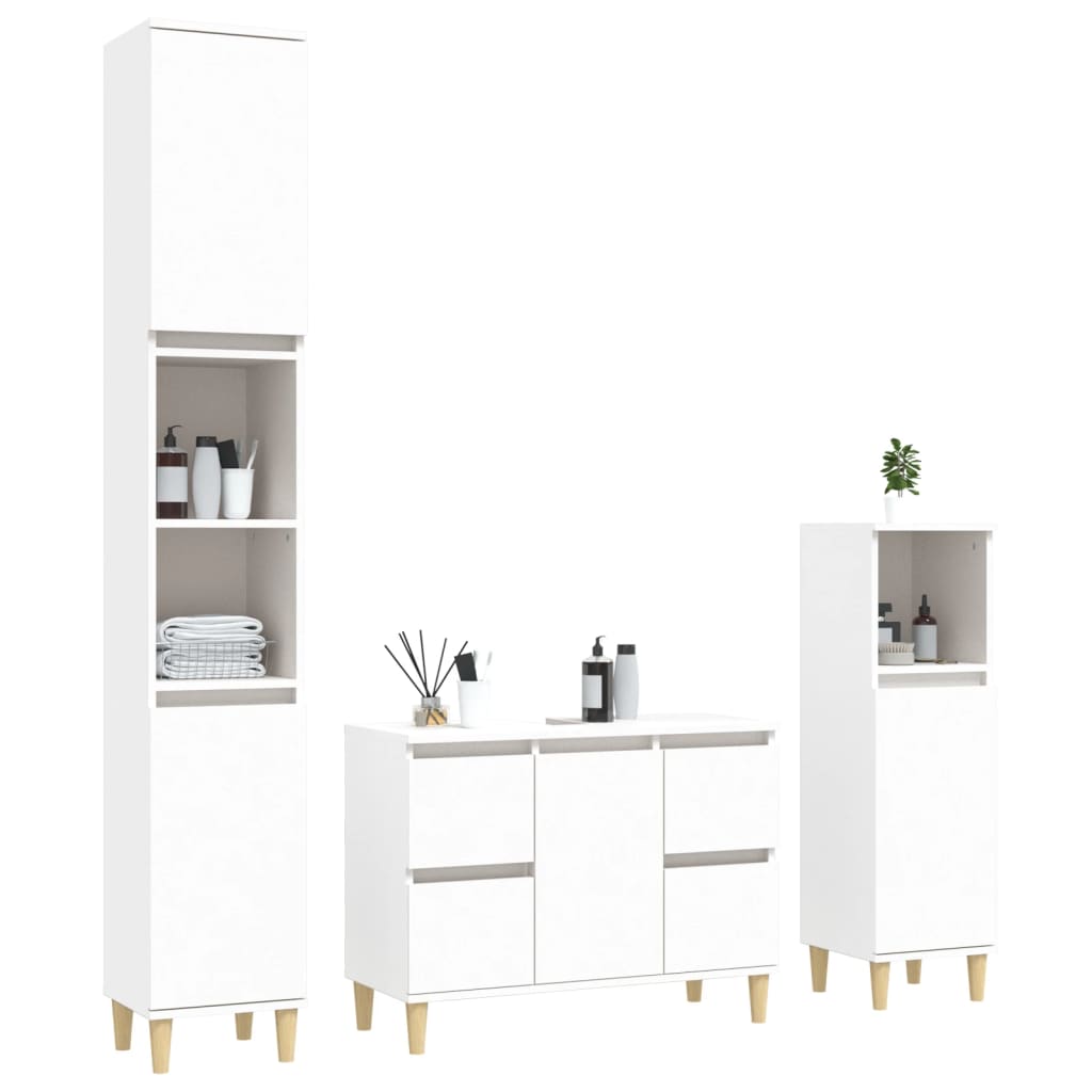 3 Pcs conjunto móveis casa de banho derivados de madeira branco