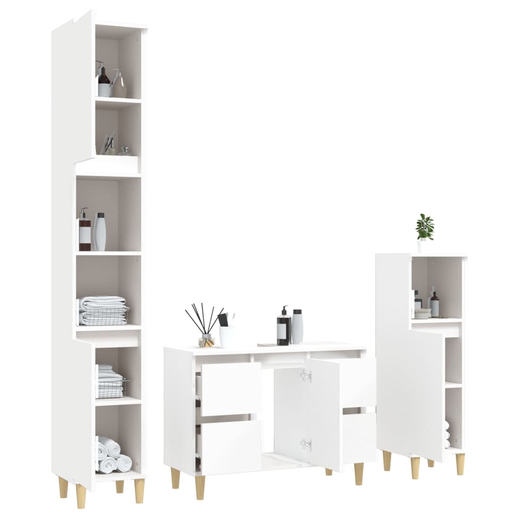 3 Pcs conjunto móveis casa de banho derivados de madeira branco