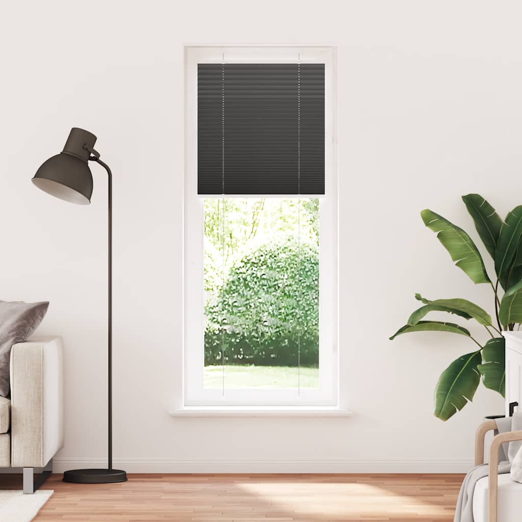 Preto plissada cega 70x200 cm largura tecido 69,4 cm poliéster