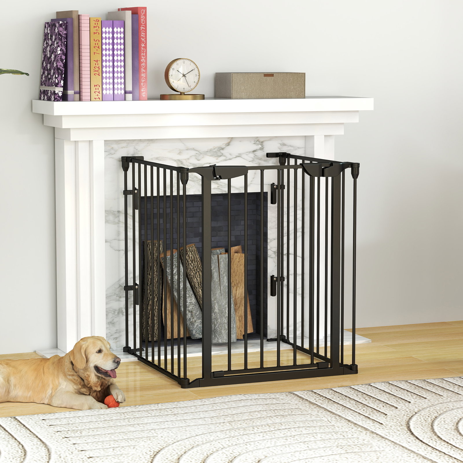 Barreira de segurança para animais de estimação barreira dobrável de 3 painéis com fechadura inteligente para corredor escada 180x74,5cm preto