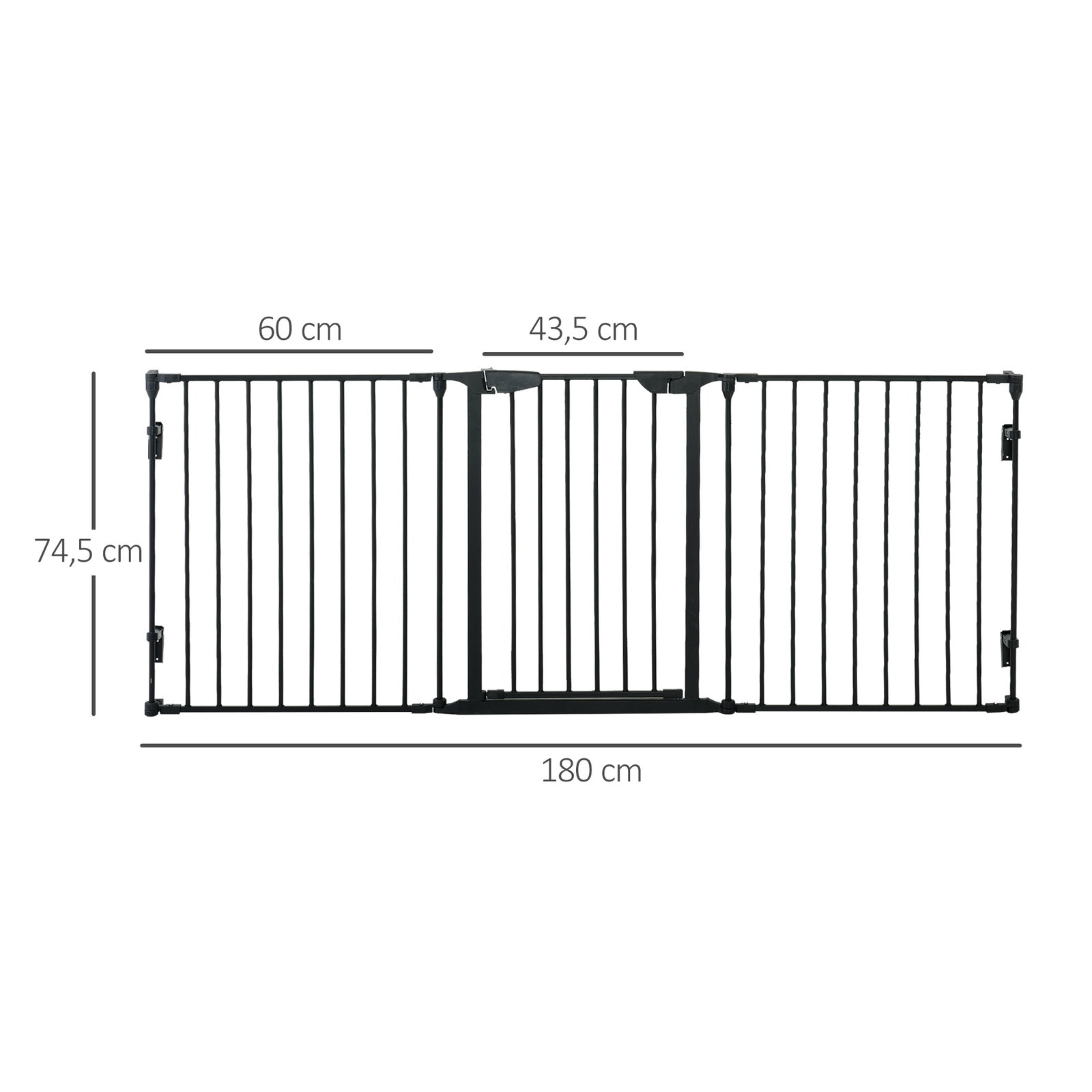 Barreira de segurança para animais de estimação barreira dobrável de 3 painéis com fechadura inteligente para corredor escada 180x74,5cm preto