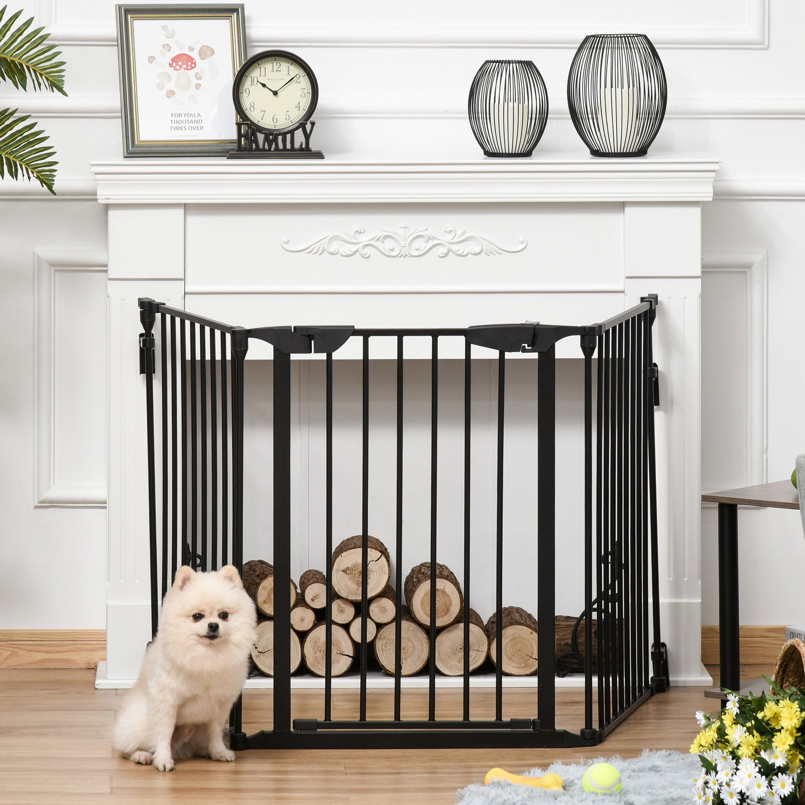 Barreira de segurança para animais de estimação barreira dobrável de 3 painéis com fechadura inteligente para corredor escada 180x74,5cm preto